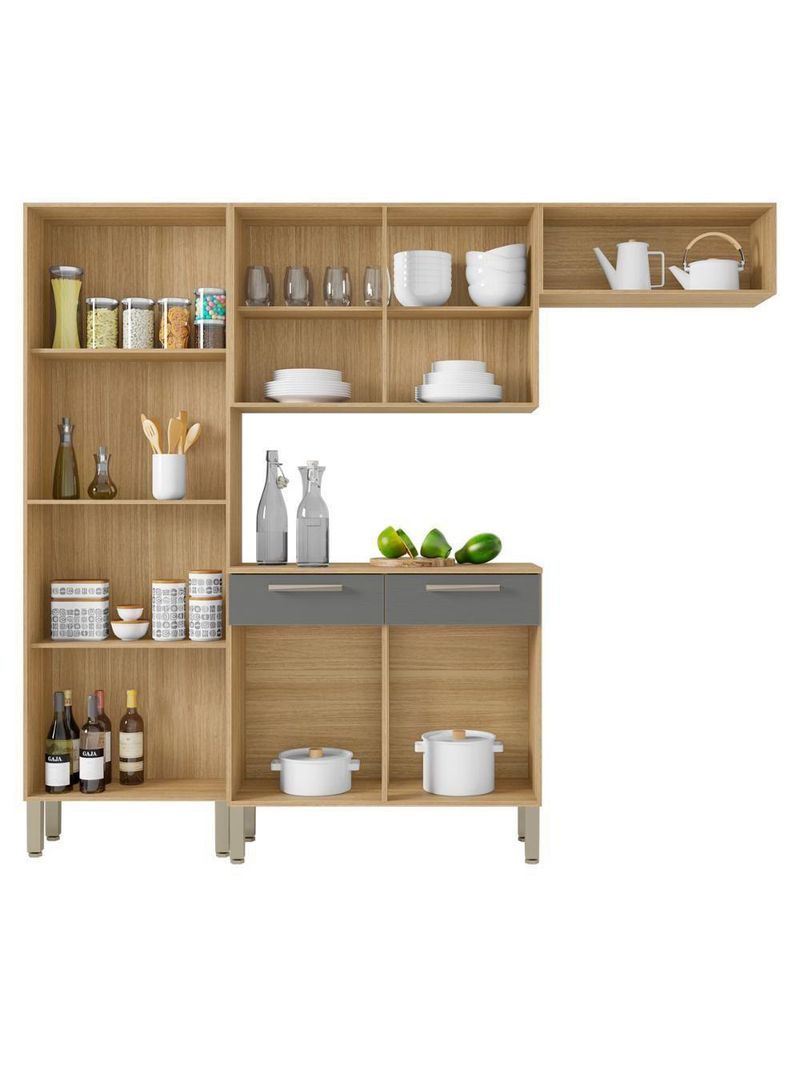 Cozinha Completa Compacta 10 Portas Nala Kits Paraná Freijó/Gris