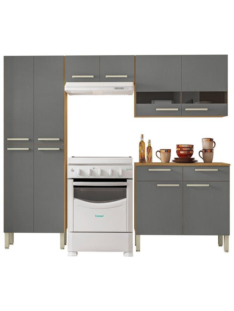 Cozinha Completa Compacta 10 Portas Nala Kits Paraná Freijó/Gris