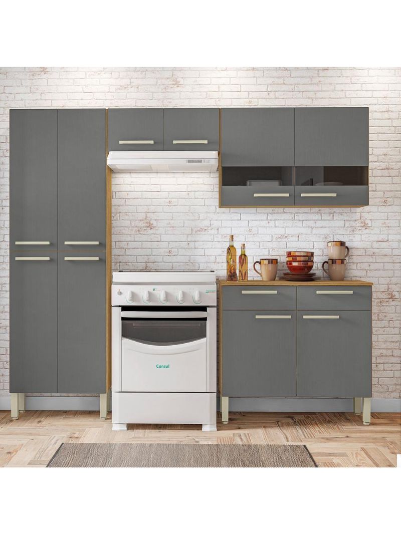 Cozinha Completa Compacta 10 Portas Nala Kits Paraná Freijó/Gris