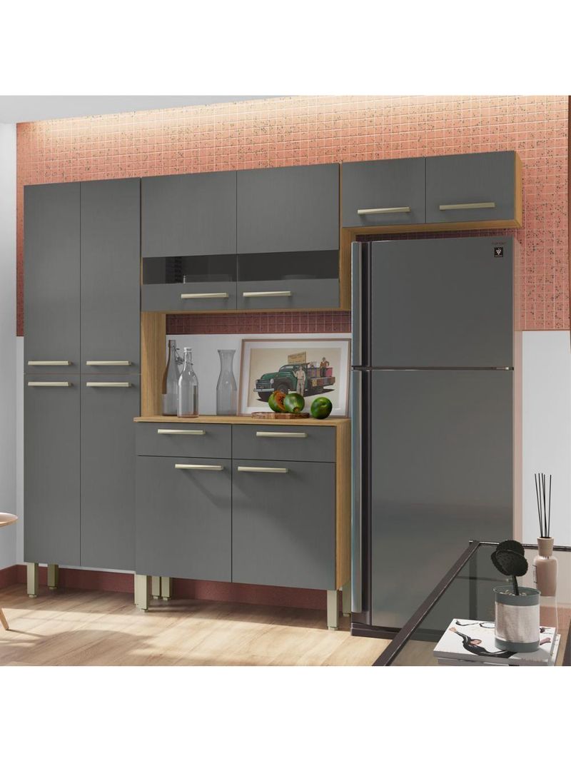 Cozinha Completa Compacta 10 Portas Nala Kits Paraná Freijó/Gris