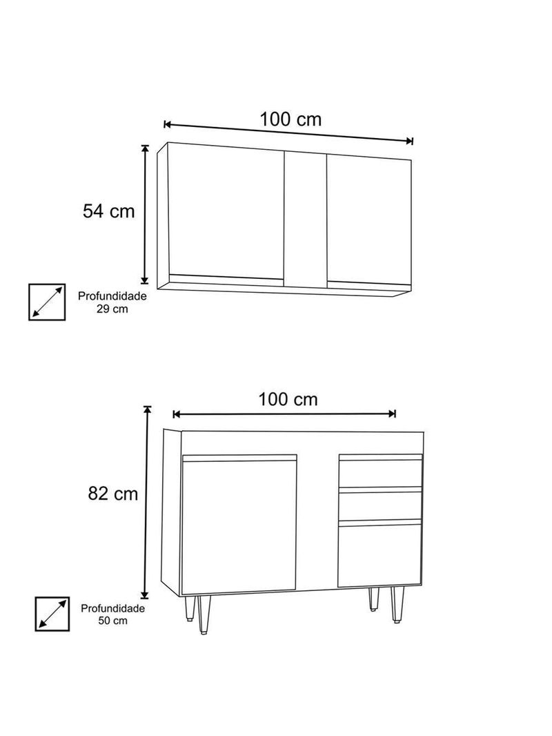 Armário Aéreo Indiana e Balcão Para Pia 100cm Luziania Branco - Lumil