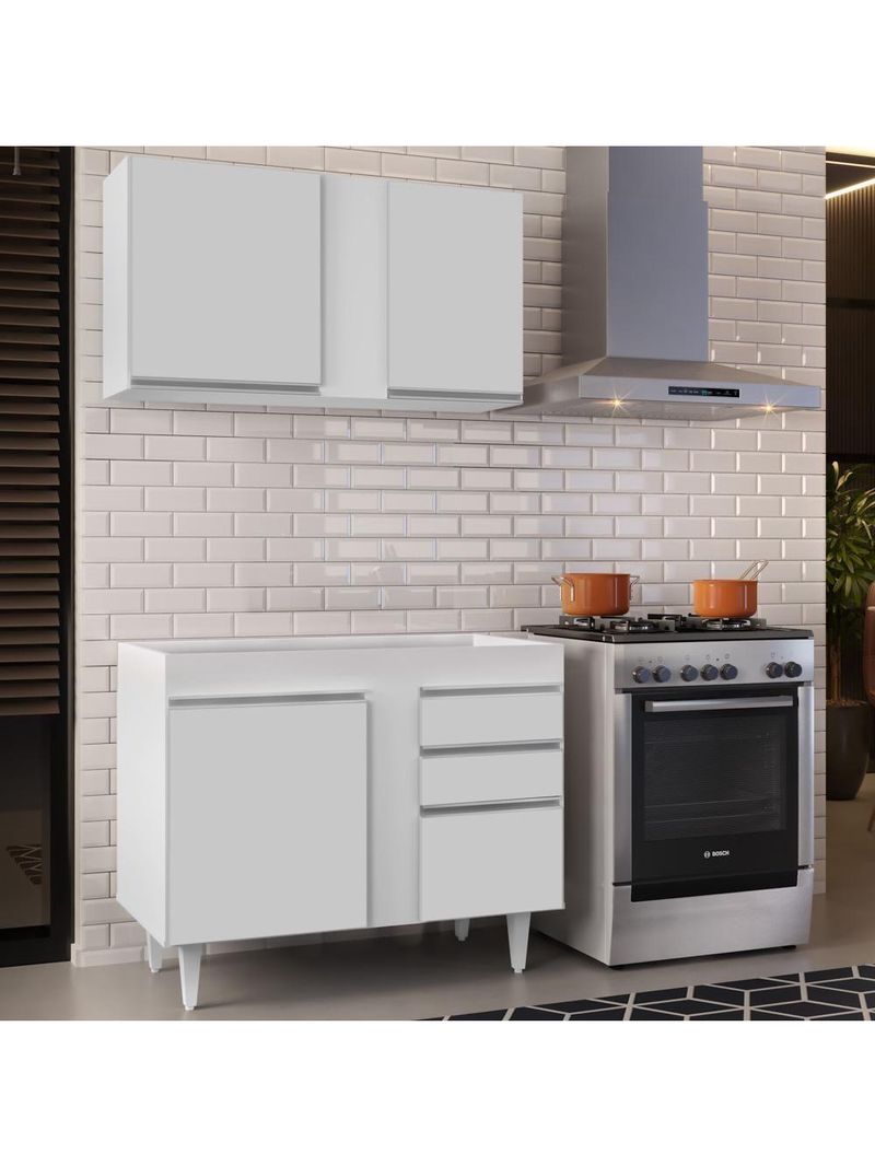 Armário Aéreo Indiana e Balcão Para Pia 100cm Luziania Branco - Lumil