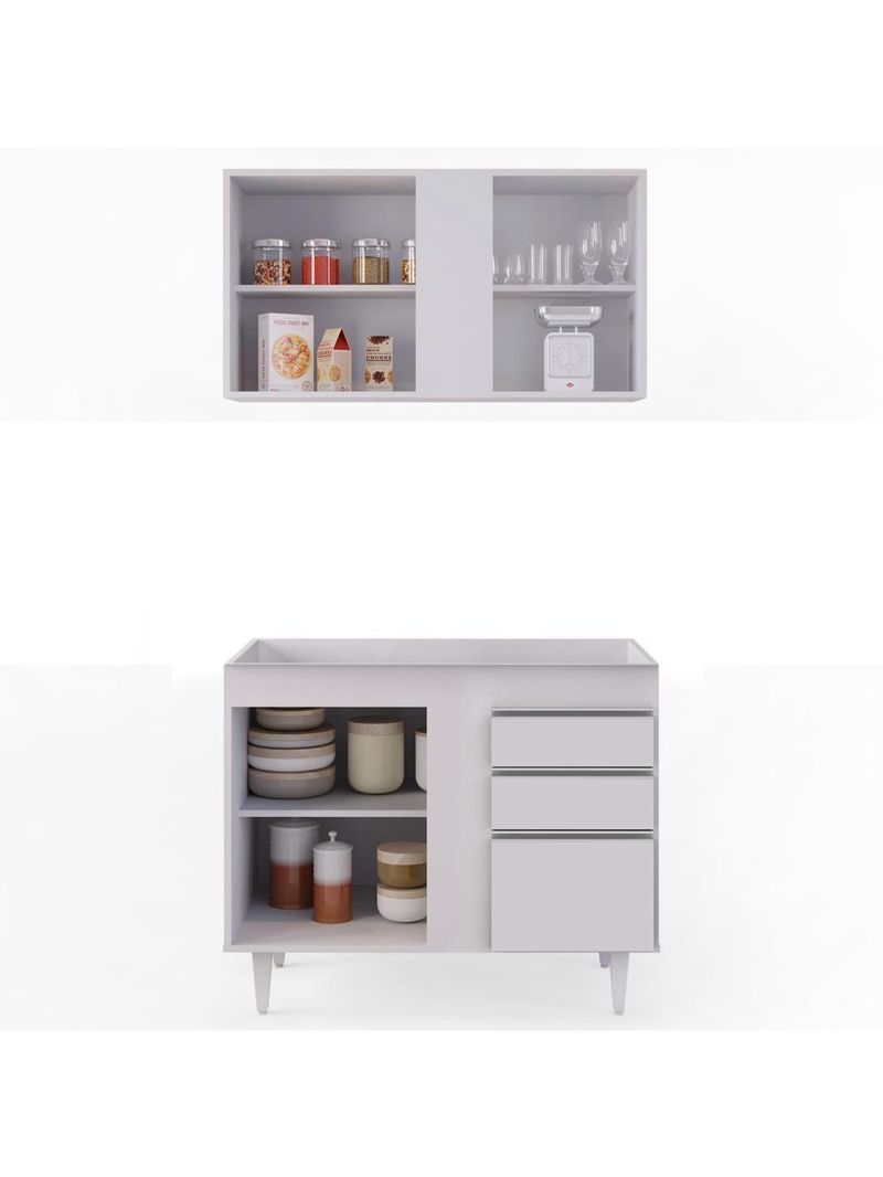 Armário Aéreo Indiana e Balcão Para Pia 100cm Luziania Branco - Lumil