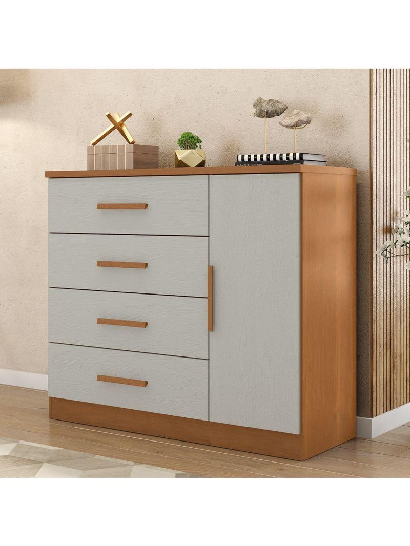 Cômoda Sapateira 4 Gavetas 1 Porta Genova Plus Zanzini Madeira Off White