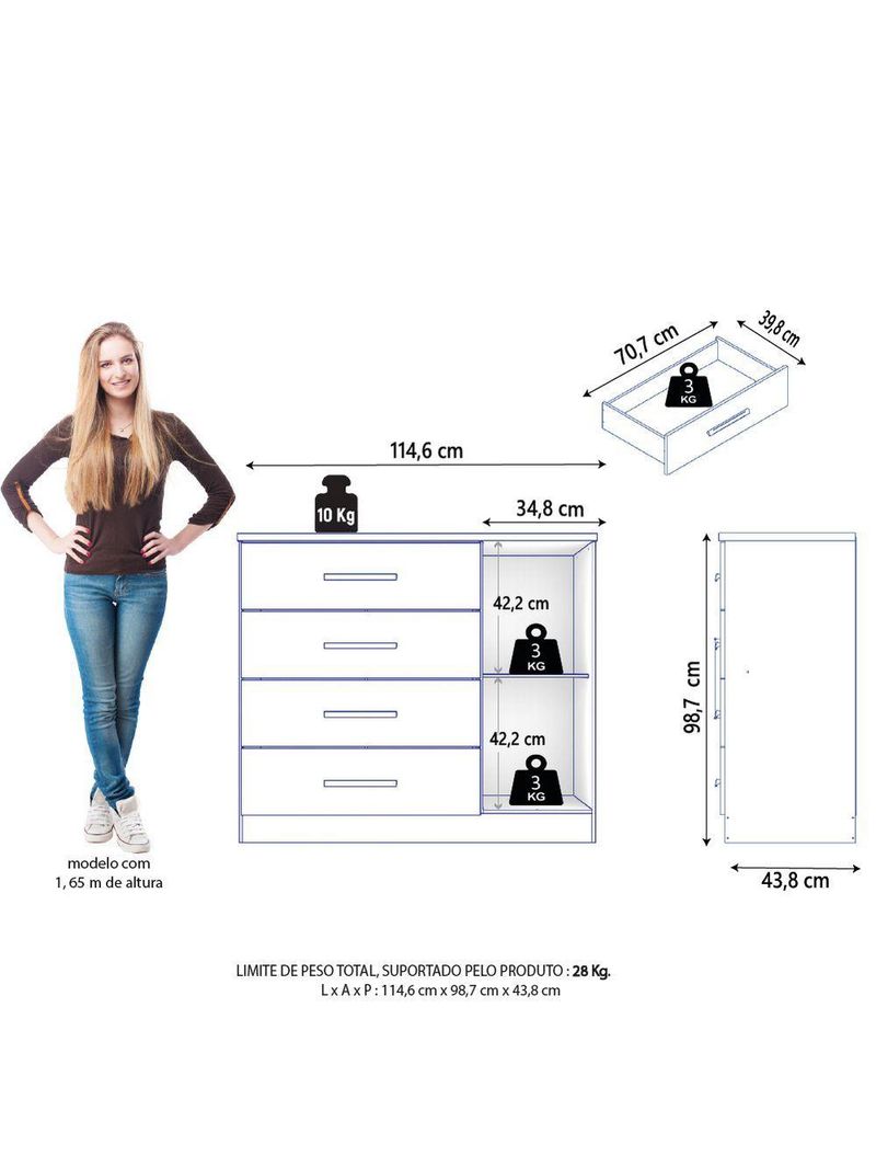 Cômoda Sapateira 4 Gavetas 1 Porta Genova Plus Zanzini Madeira Off White