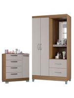 Cômoda 868 4 Gavetas E 1 Porta Com Guarda Roupa Solteiro Córdoba 2 Portas Castanho Off White - Poquema