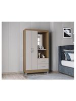 Cômoda 868 4 Gavetas E 1 Porta Com Guarda Roupa Solteiro Córdoba 2 Portas Castanho Off White - Poquema