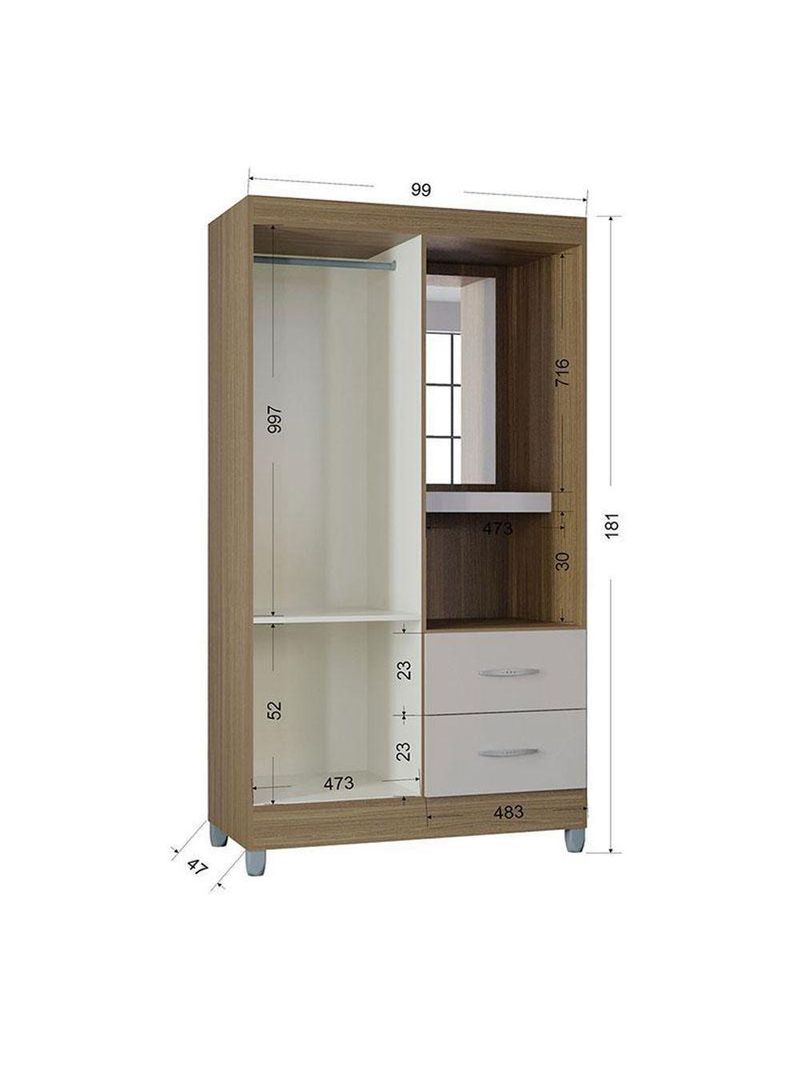Cômoda 868 4 Gavetas E 1 Porta Com Guarda Roupa Solteiro Córdoba 2 Portas Castanho Off White - Poquema