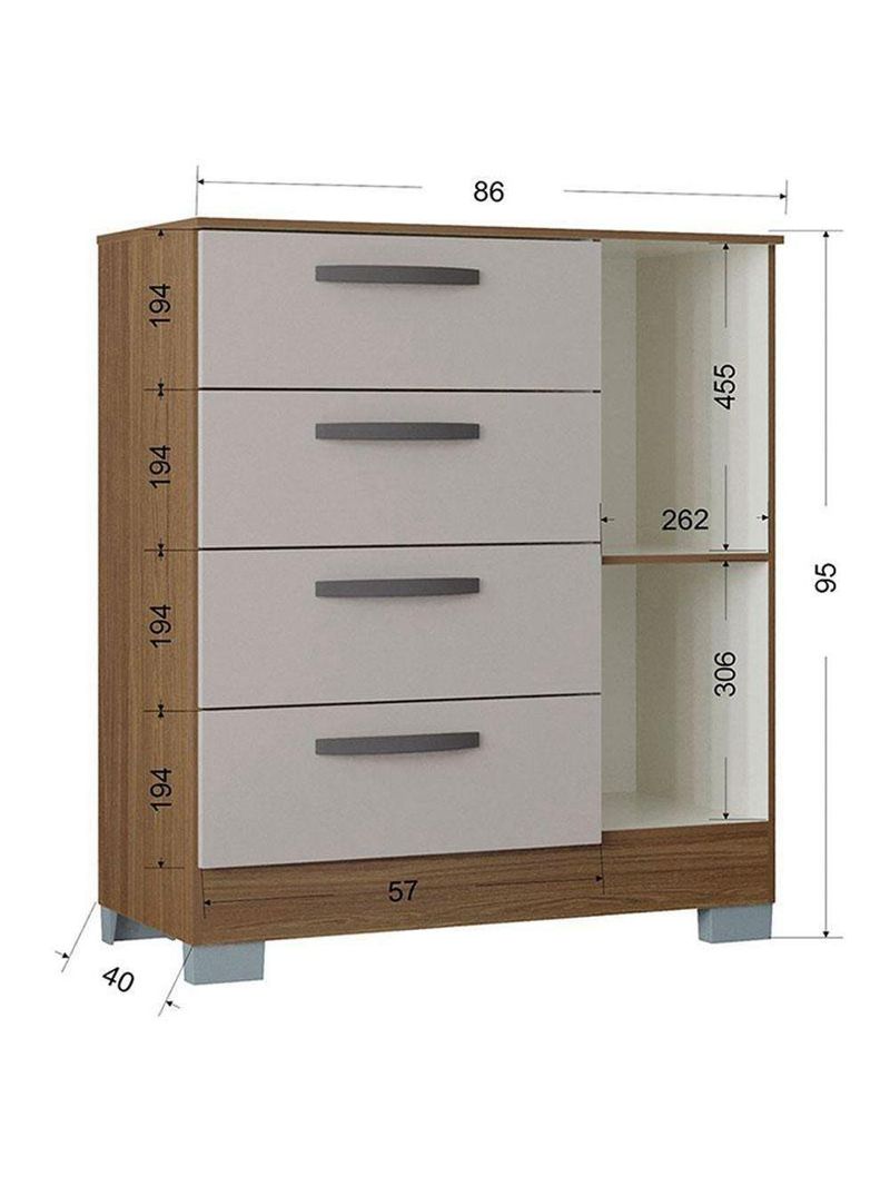 Cômoda 868 4 Gavetas E 1 Porta Com Guarda Roupa Solteiro Córdoba 2 Portas Castanho Off White - Poquema