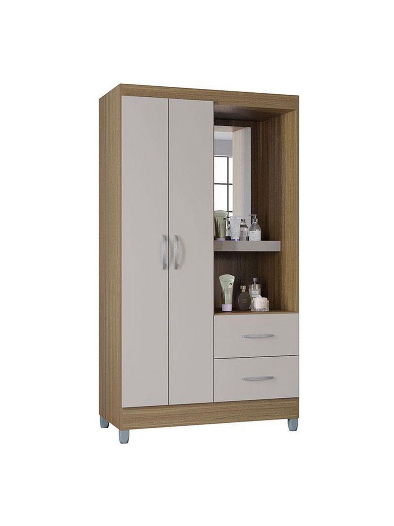 Cômoda 868 4 Gavetas E 1 Porta Com Guarda Roupa Solteiro Córdoba 2 Portas Castanho Off White - Poquema