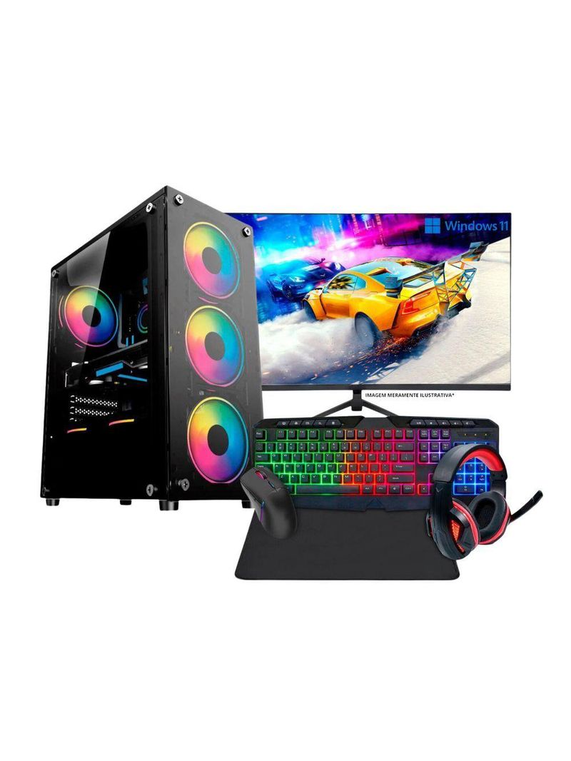 PC Gamer Intel Core i7 16GB RAM Placa de Vídeo 4GB SSD 480GB Monitor 19,5\" Fonte 500W