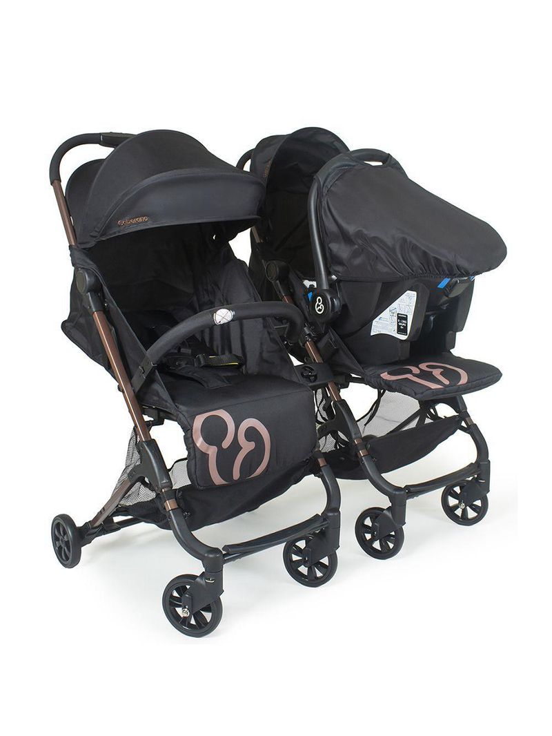 Carrinho de Bebê para Gêmeos Galzerano Duolee 0 Meses até 15kg Preto com Cobre