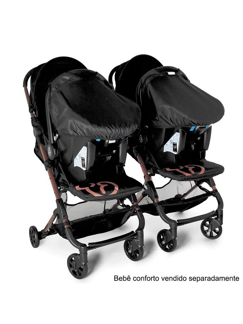 Carrinho de Bebê para Gêmeos Galzerano Duolee 0 Meses até 15kg Preto com Cobre