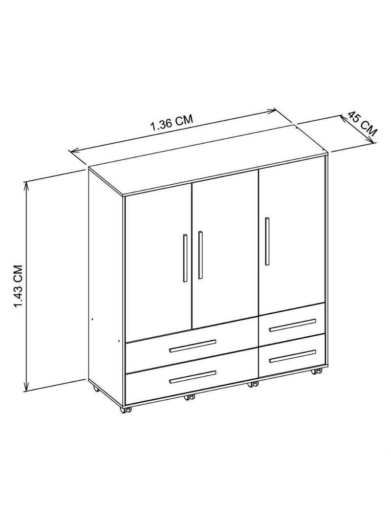 Cômoda 3 Portas 4 Gavetas Seth Branca Caemmun