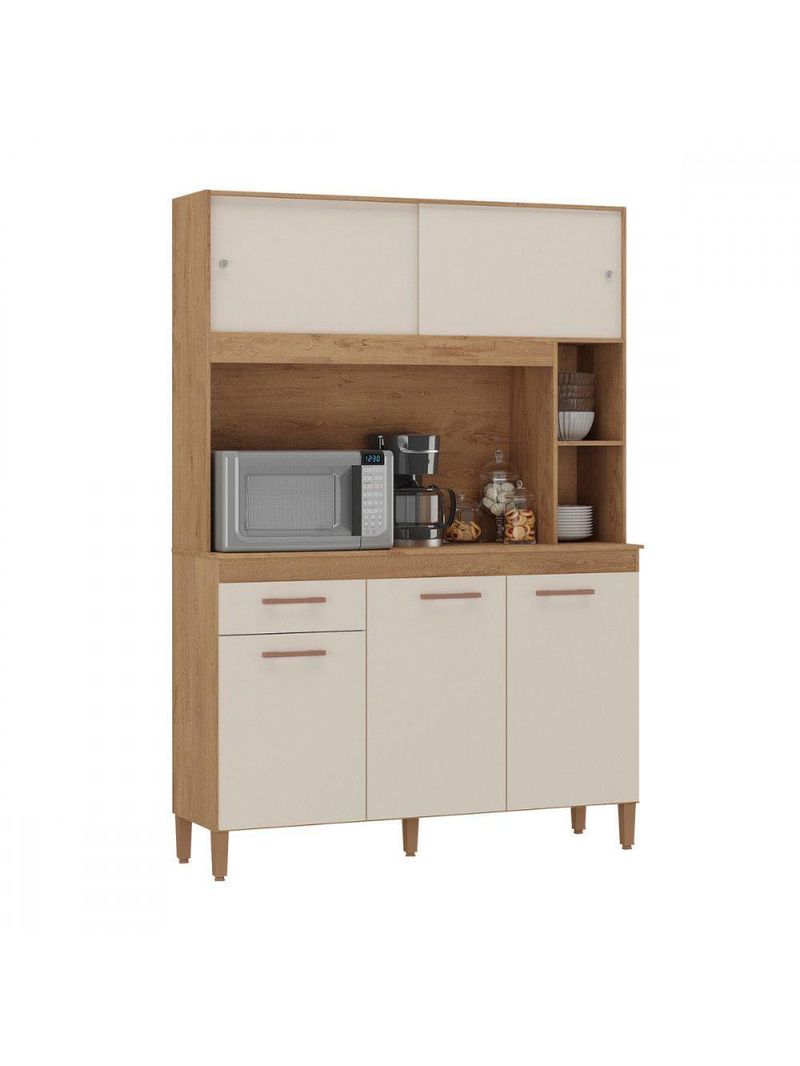 Cozinha Compacta Ceara 5 Portas 1 Gaveta Canelato Rustico Com Off White