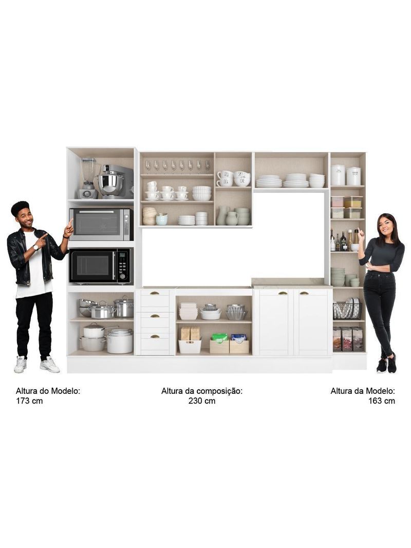 Cozinha Completa Milla Look Armário E Balcão Branco Carraro