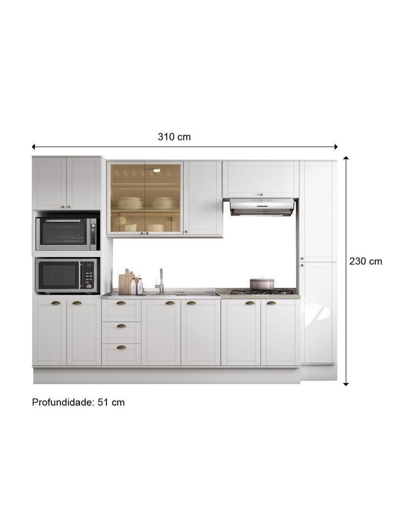 Cozinha Completa Milla Look Armário E Balcão Branco Carraro