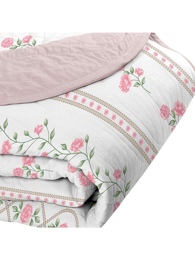 Cobre Leito Tecebem Casal Malha 100% Algodão Estampado em Matelassê Grazi 210x240 cm – Cor Rosinha