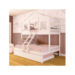 Treliche Casal/ Solteiro Casinha Dos Sonhos Madeira Maciça Branco/ Rosa Megamobilia