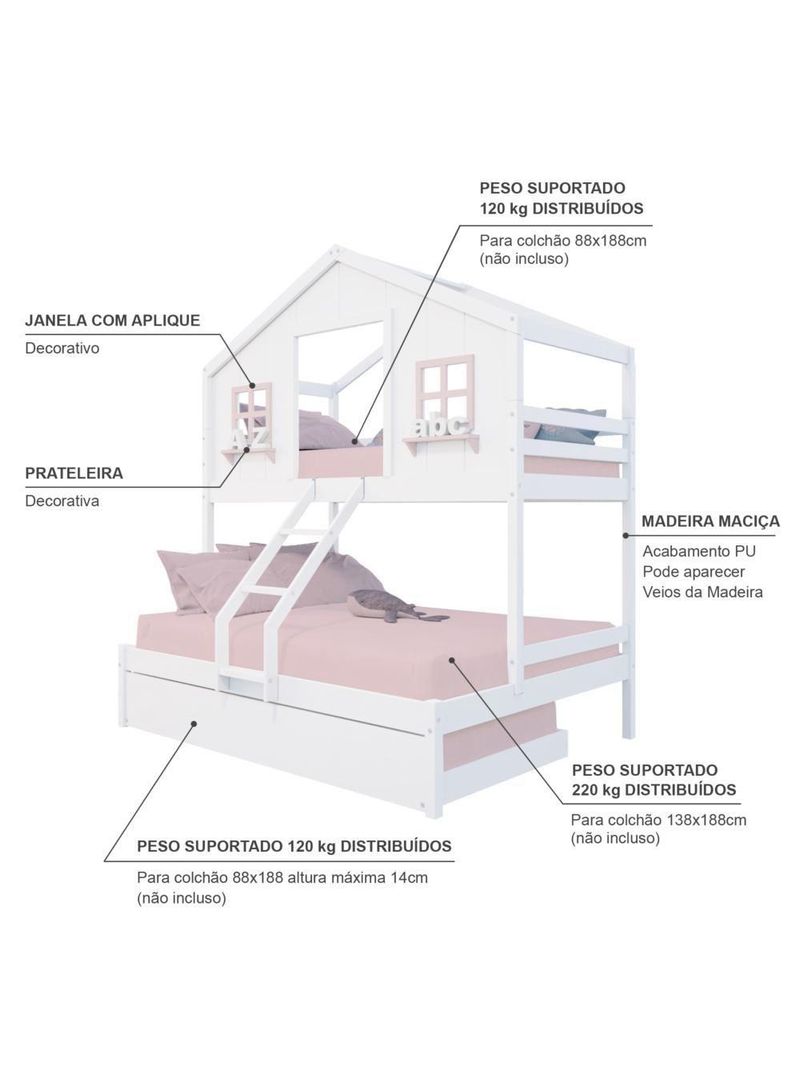 Treliche Casal/ Solteiro Madeira Maciça  Megamobilia