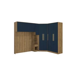 Quarto Modular Kappesberg Adapt Nogueira/Azul Profundo 7 Peças 296X210cm