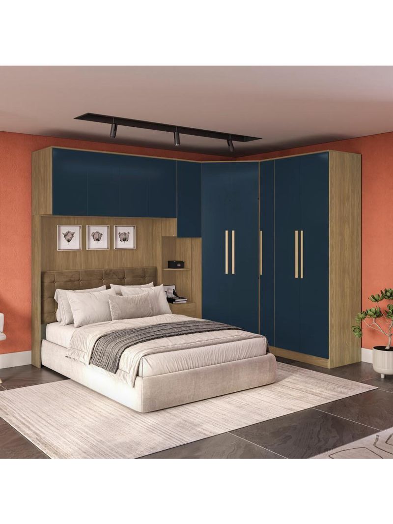 Quarto Modular Kappesberg Adapt Nogueira/Azul Profundo 7 Peças 296X210cm