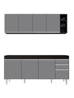 Armário Nevada e Balcão para Pia 180cm Dallas Preto/Cinza – Lumil