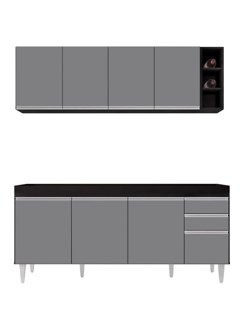 Armário Nevada e Balcão para Pia 180cm Dallas Preto/Cinza – Lumil