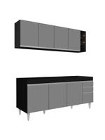 Armário Nevada e Balcão para Pia 180cm Dallas Preto/Cinza – Lumil