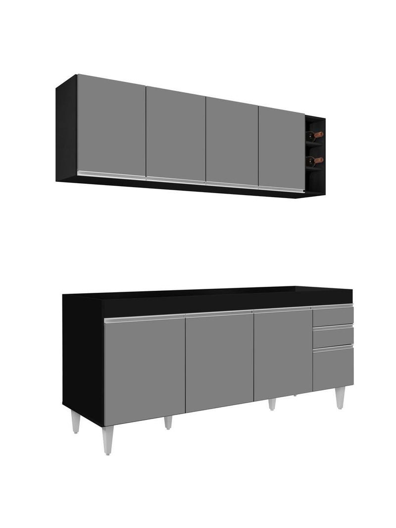 Armário Nevada e Balcão para Pia 180cm Dallas Preto/Cinza – Lumil