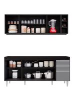 Armário Nevada e Balcão para Pia 180cm Dallas Preto/Cinza – Lumil