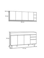 Armário Nevada e Balcão para Pia 180cm Dallas Preto/Cinza – Lumil