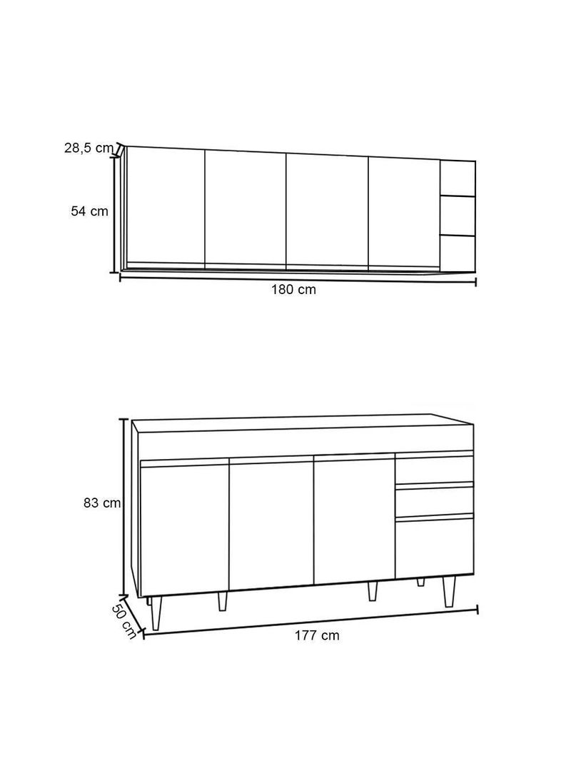Armário Nevada e Balcão para Pia 180cm Dallas Preto/Cinza – Lumil