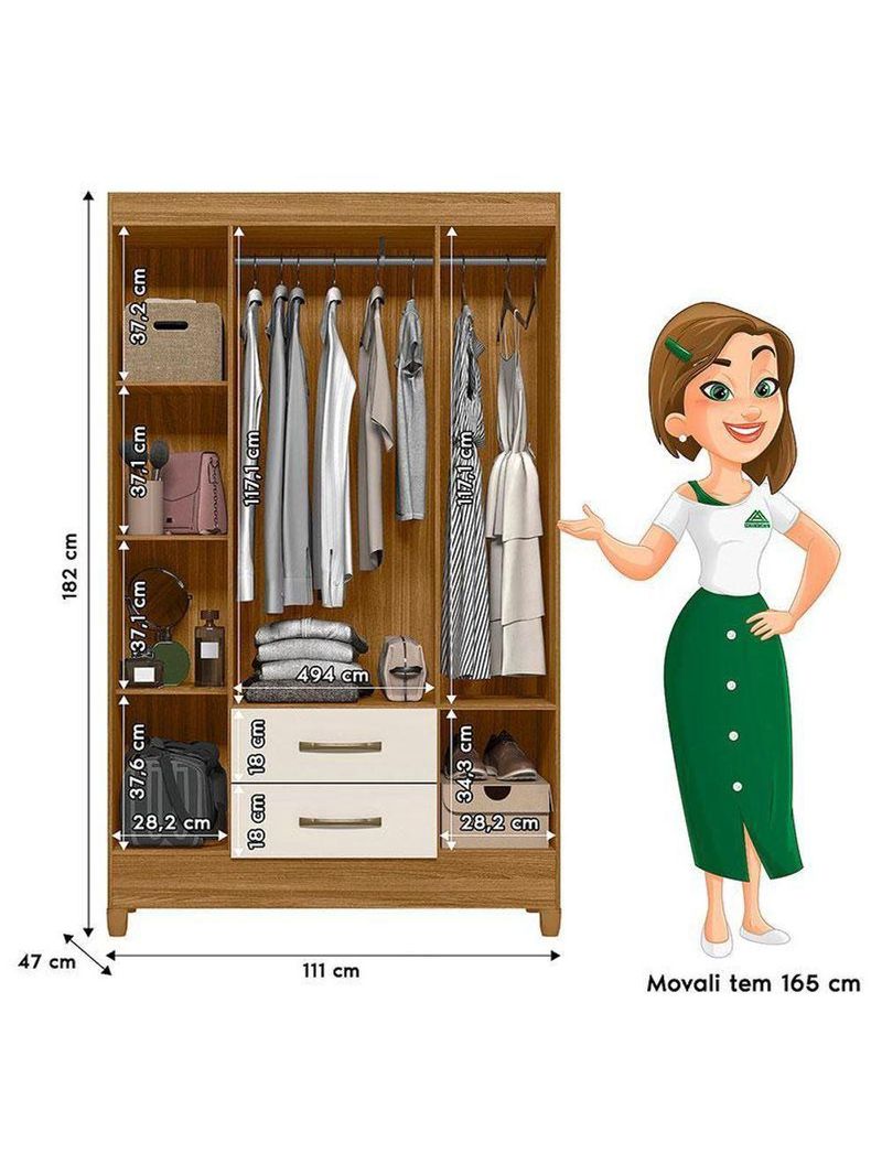 Guarda Roupa Solteiro Ambiente Paraty 4 Portas Freijó Off White – Moval
