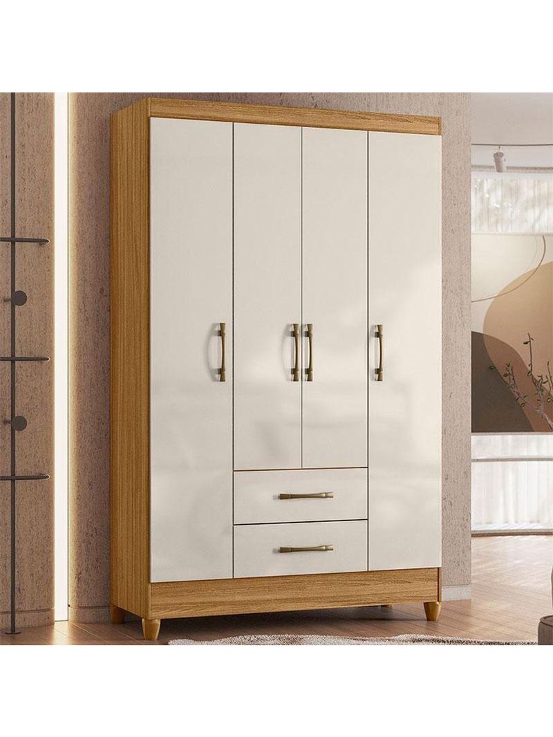 Guarda Roupa Solteiro Ambiente Paraty 4 Portas Freijó Off White – Moval