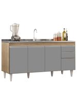 Balcão Gabinete 160cm Sem Tampo 4 Portas 2 Gavetas Arkansas Castanho/Cinza - Lumil Móveis