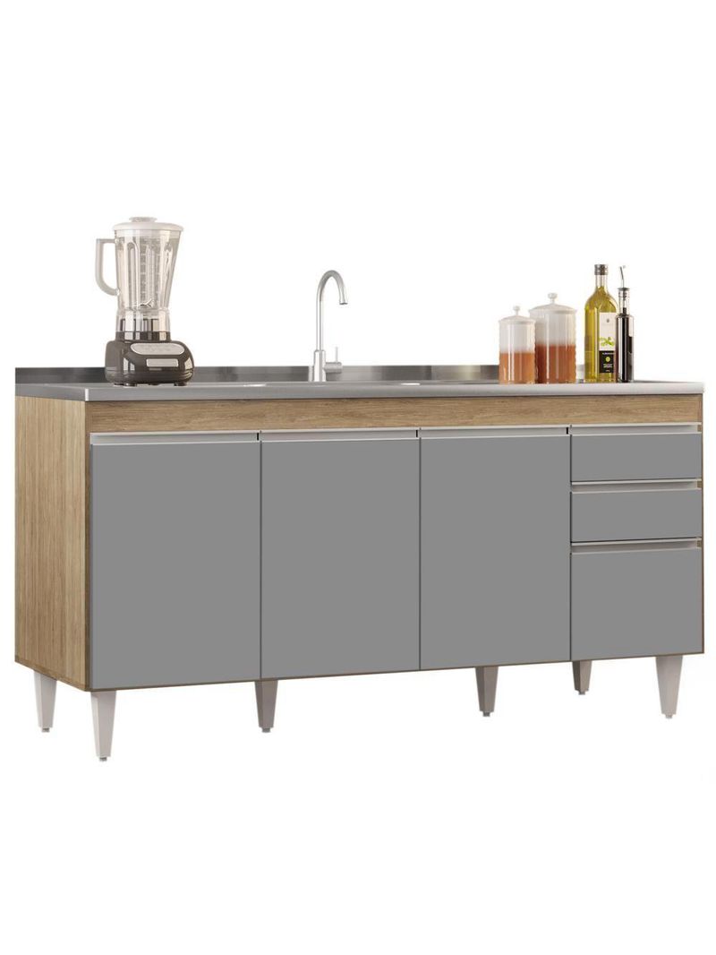 Balcão Gabinete 160cm Sem Tampo 4 Portas 2 Gavetas Arkansas Castanho/Cinza - Lumil Móveis