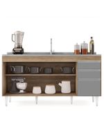 Balcão Gabinete 160cm Sem Tampo 4 Portas 2 Gavetas Arkansas Castanho/Cinza - Lumil Móveis