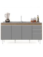 Balcão Gabinete 160cm Sem Tampo 4 Portas 2 Gavetas Arkansas Castanho/Cinza - Lumil Móveis