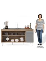 Balcão Gabinete 160cm Sem Tampo 4 Portas 2 Gavetas Arkansas Castanho/Cinza - Lumil Móveis