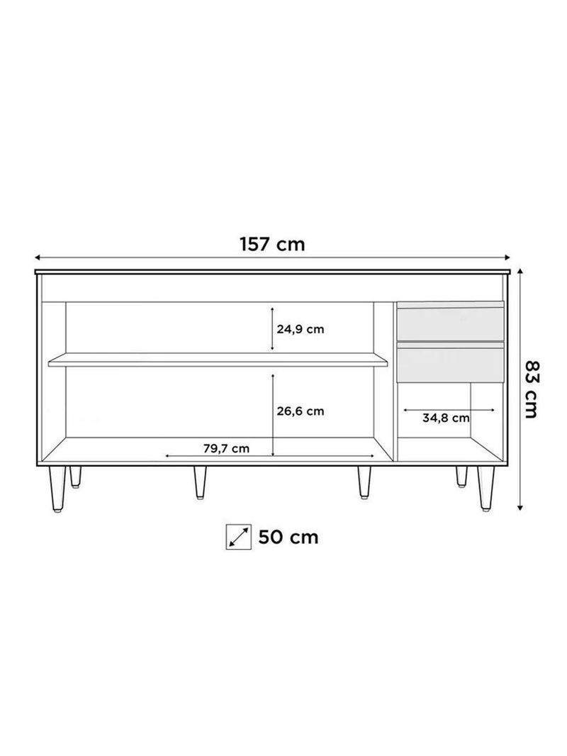 Balcão Gabinete 160cm Sem Tampo 4 Portas 2 Gavetas Arkansas Castanho/Cinza - Lumil Móveis