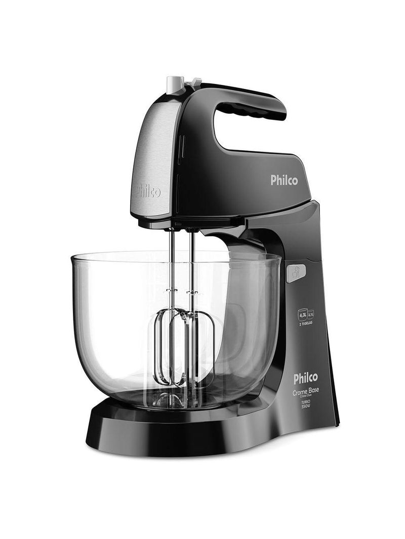 Batedeira Philco Crome Base Cristal Duo Turbo Preta 550W 110V