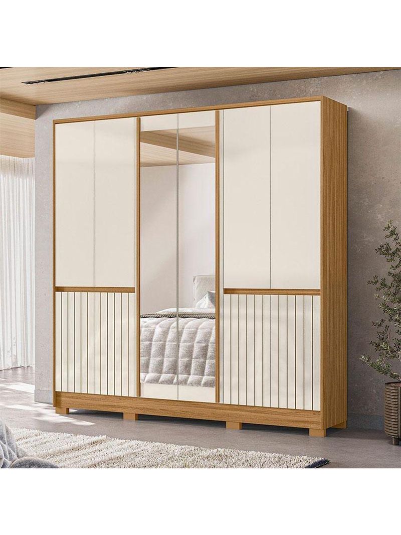 Guarda Roupa Casal Alasca 10 Portas Freijó Off White Com Espelho - Moval