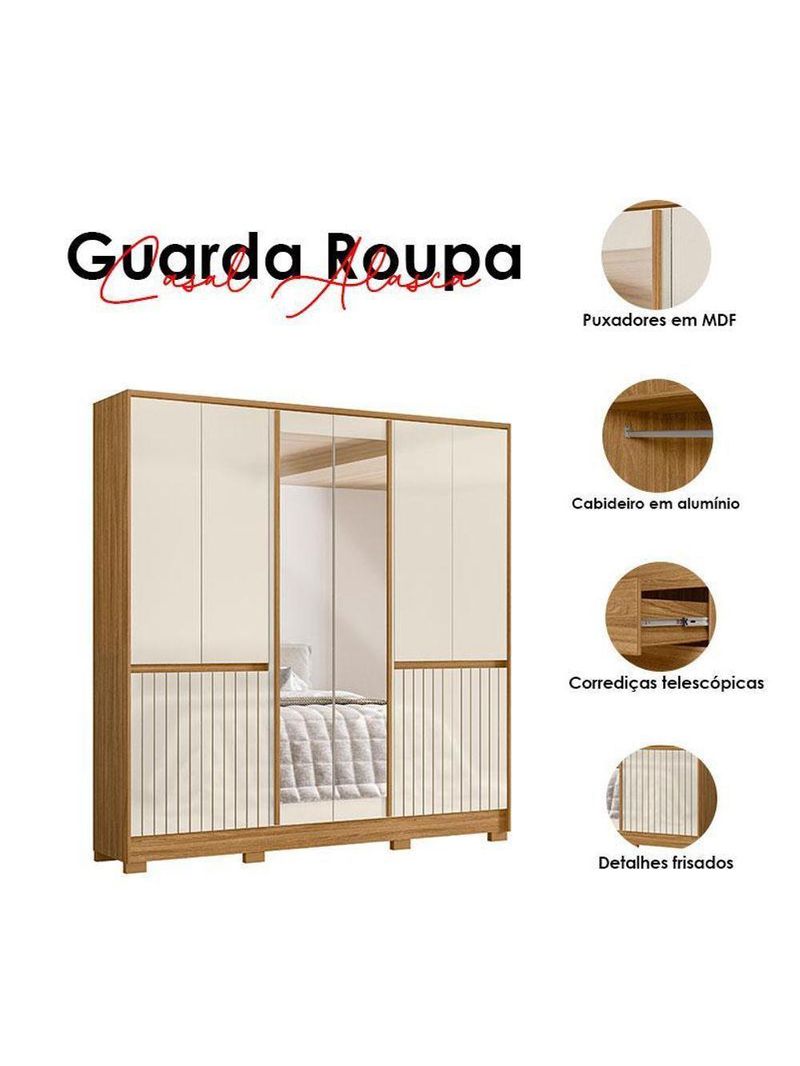 Guarda Roupa Casal Alasca 10 Portas Freijó Off White Com Espelho - Moval