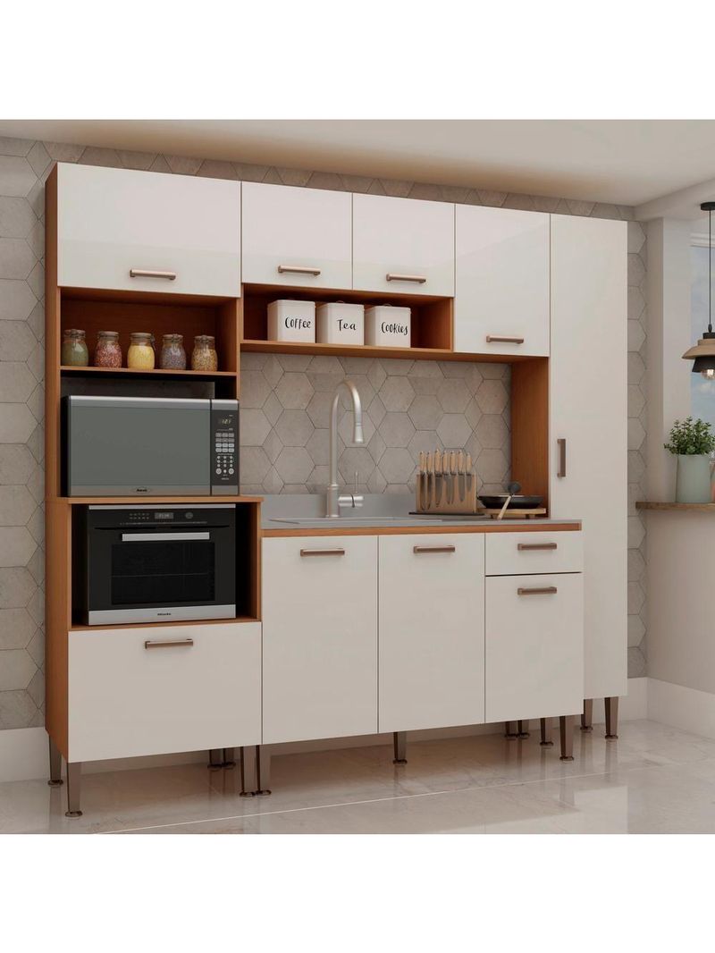 Armário de Cozinha Completo Genialflex Essência Freijó White Laca