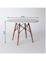 Conjunto De Mesa De Jantar Eames Eiffel Redonda 90cm Tampo De Madeira Branco Com 4 Cadeiras Brancas