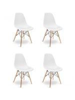 Conjunto De Mesa De Jantar Eames Eiffel Redonda 90cm Tampo De Madeira Branco Com 4 Cadeiras Brancas
