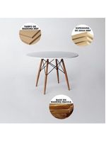 Conjunto De Mesa De Jantar Eames Eiffel Redonda 90cm Tampo De Madeira Branco Com 4 Cadeiras Brancas