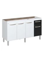 Balcão Flat de Cozinha para Pia 4 Portas 1 Gaveta – 1,43 m – Branco com Preto