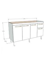 Balcão Flat de Cozinha para Pia 4 Portas 1 Gaveta – 1,43 m – Branco com Preto